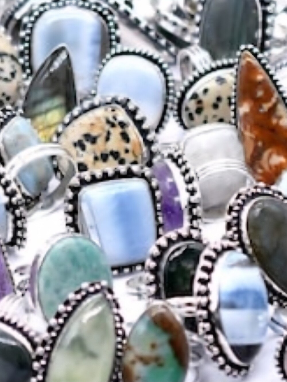 TWO Mystery Silver Overlay And Semi-Precious Gemstone Rings